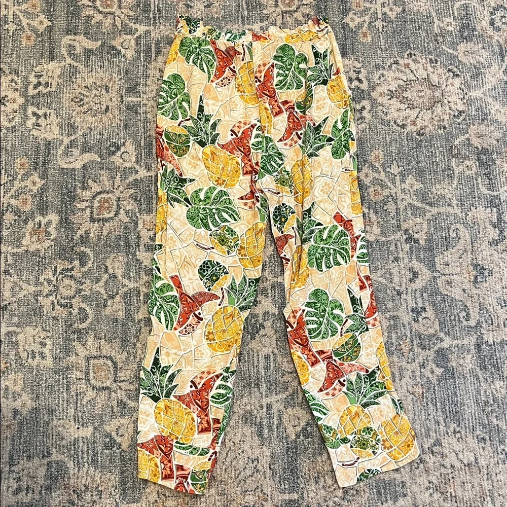 FARM Rio Anthropologie Mosaic Tapered Pants Green Tropical Size Small - Picture 10 of 13